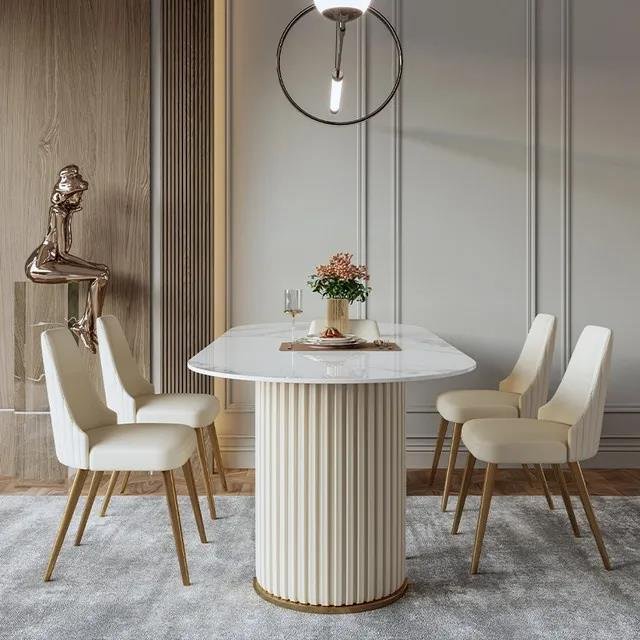 Light luxury marble dining table and chair combination home simple post-modern small apartment slate Nordic oval dining table