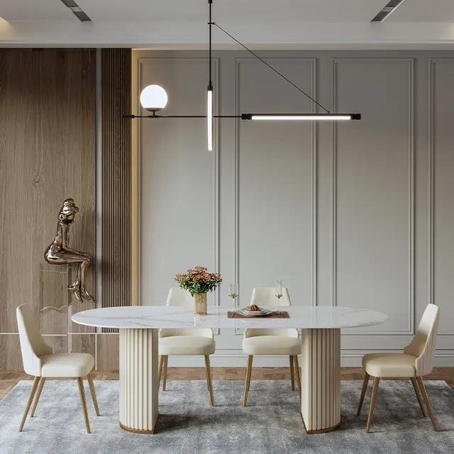 Light luxury marble dining table and chair combination home simple post-modern small apartment slate Nordic oval dining table