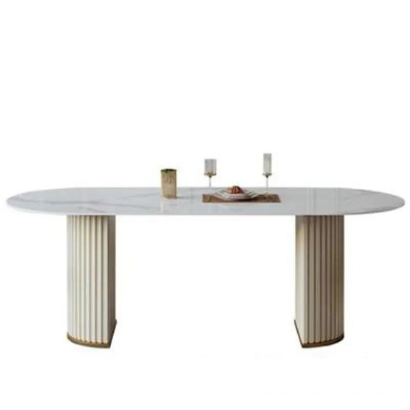 Light luxury marble dining table and chair combination home simple post-modern small apartment slate Nordic oval dining table