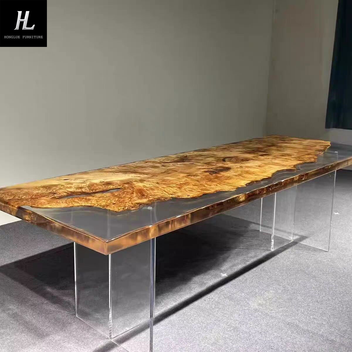 Italian Modern Creative Epoxy Resin River Table Office Desk Solid Wood Top Furniture Wave Dining Table
