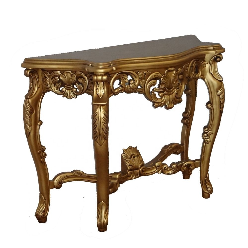 Golden Hallway Table Antique Living Room Console Table Carved for Interior Design of French Provincial Hotel Furniture