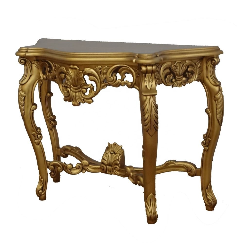 Golden Hallway Table Antique Living Room Console Table Carved for Interior Design of French Provincial Hotel Furniture