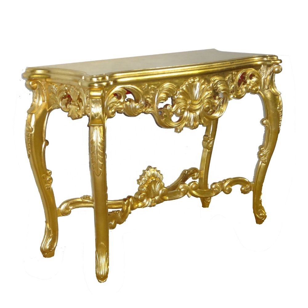 Golden Hallway Table Antique Living Room Console Table Carved for Interior Design of French Provincial Hotel Furniture