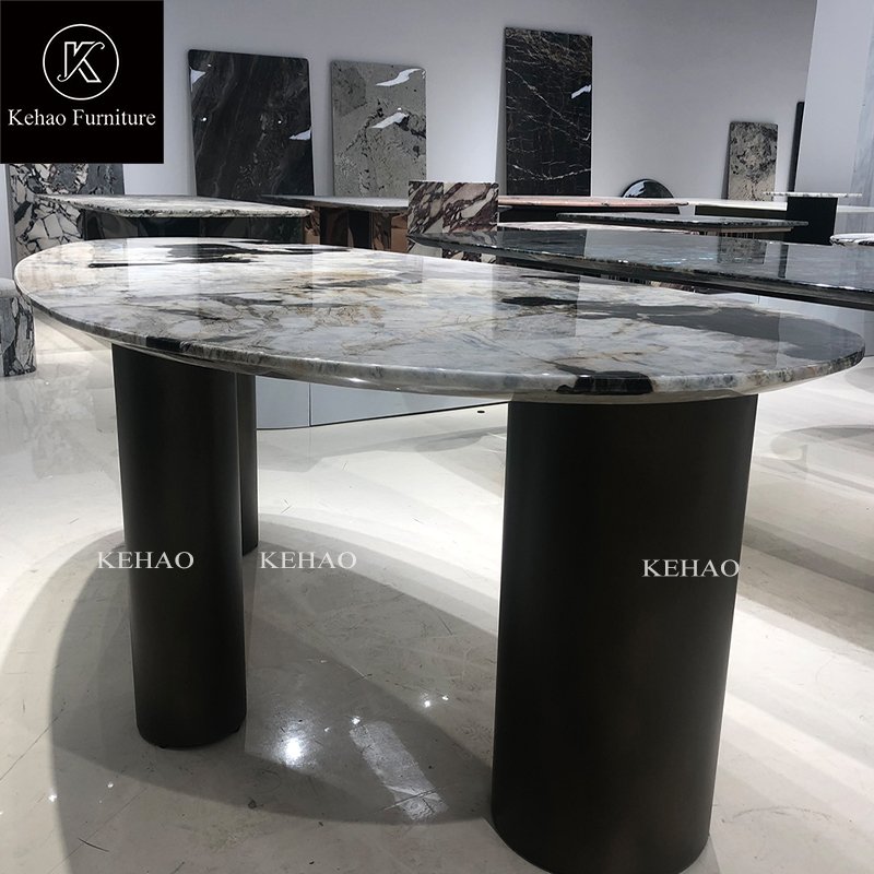 Italian Luxury Design Durable Oval Marble Set 4 6 Seater Table Set Dining Room Furniture Oval Dining Table
