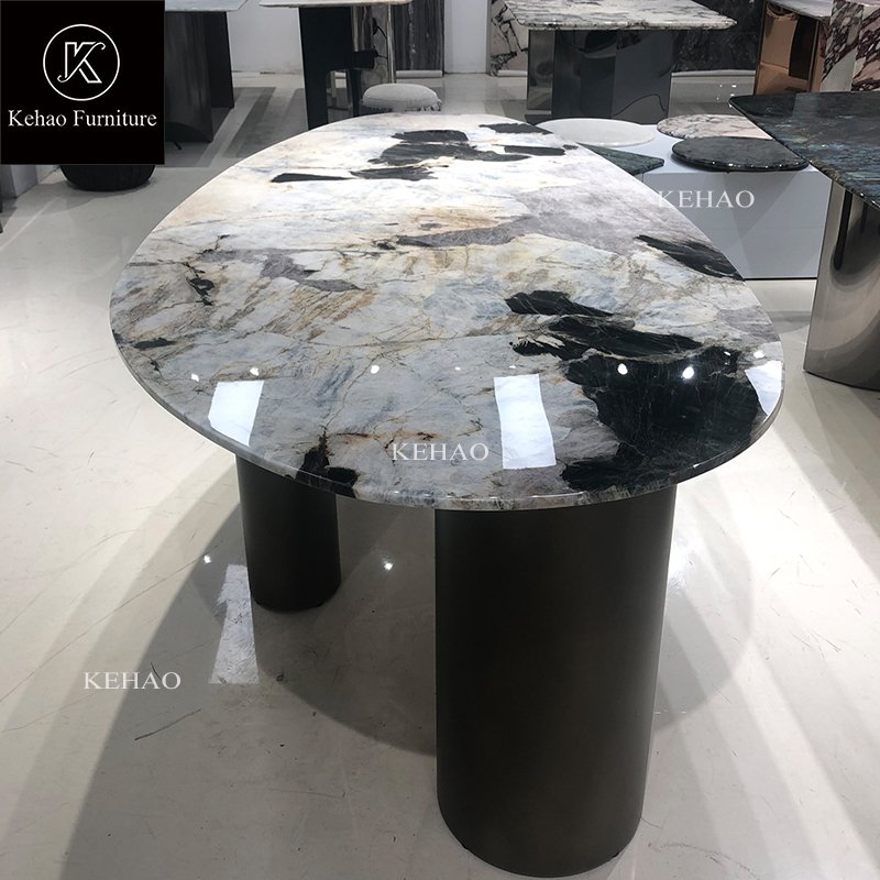 Italian Luxury Design Durable Oval Marble Set 4 6 Seater Table Set Dining Room Furniture Oval Dining Table