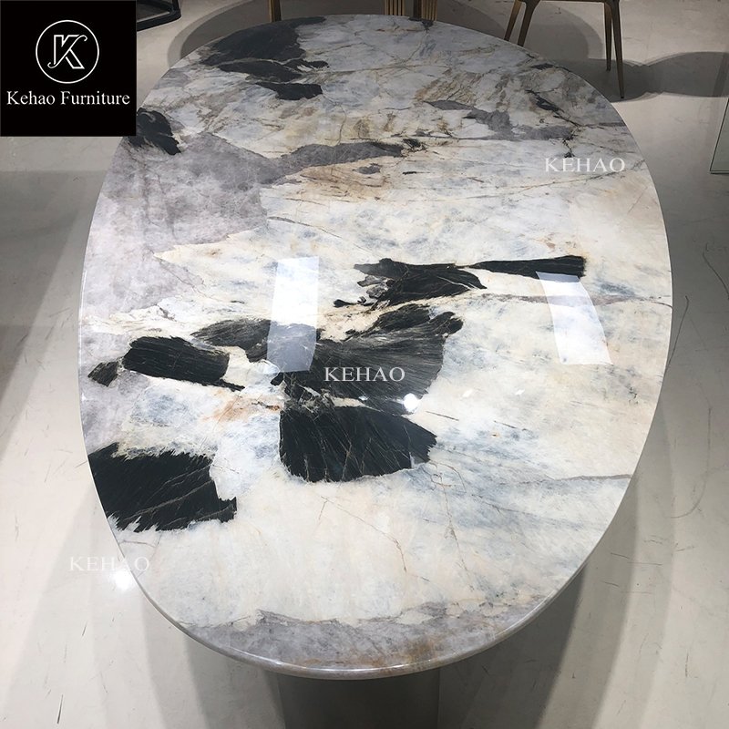Italian Luxury Design Durable Oval Marble Set 4 6 Seater Table Set Dining Room Furniture Oval Dining Table
