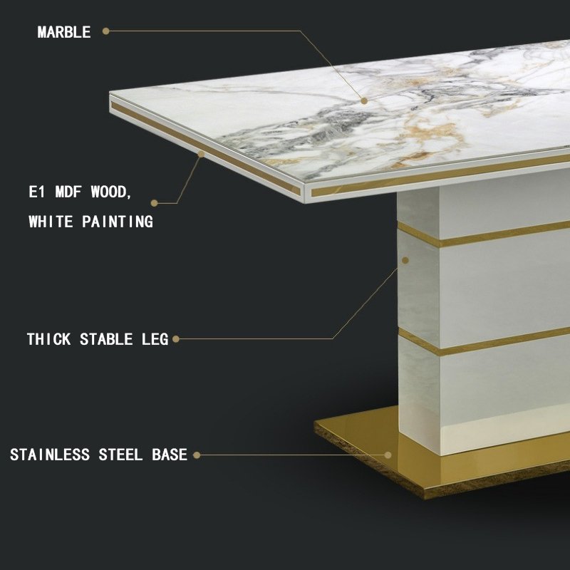 Hanyee Contemporary Marble Dining Set Mermaid Chair for 6-8 for Home Apartment Hotel Use Durable Metal Material Adjustable table