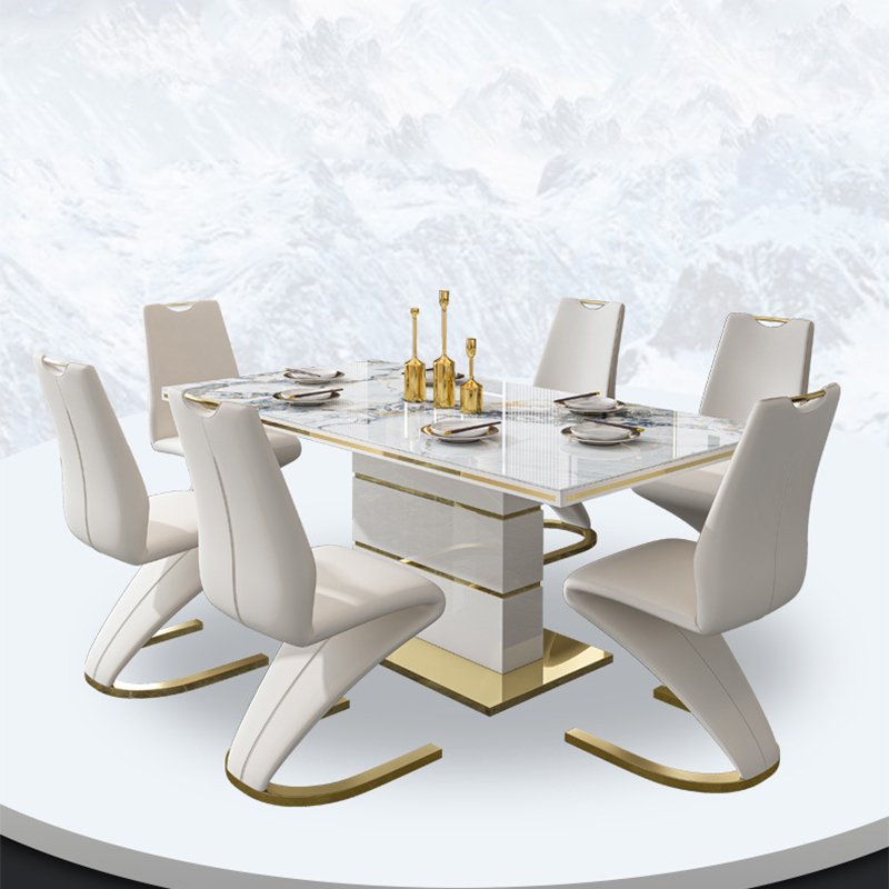 Hanyee Contemporary Marble Dining Set Mermaid Chair for 6-8 for Home Apartment Hotel Use Durable Metal Material Adjustable table
