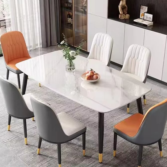 Luxury Modern Furniture Rock Plate Dining Table Minimalist Rectangle Marble Dining Table Set