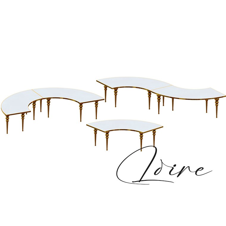 Modern Half Moon Shaped MDF Top Stainless Steel Nesting Base for Dining Outdoor Hotel Banquet Hall Wedding Dinner Table Set