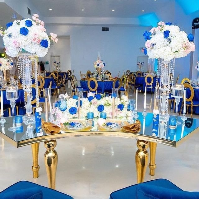 Modern Half Moon Shaped MDF Top Stainless Steel Nesting Base for Dining Outdoor Hotel Banquet Hall Wedding Dinner Table Set