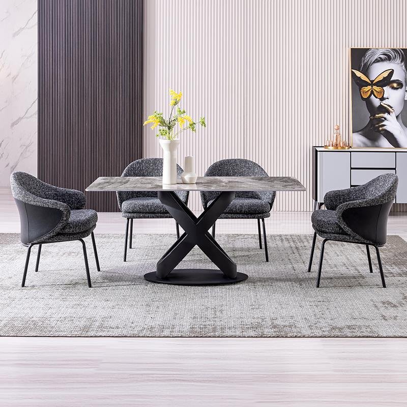 Minimalist Black Metal Cross Legs Modern Dining Table Designs House Home Furniture Dinner Table Set Dining Room