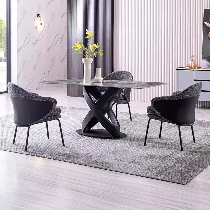 Minimalist Black Metal Cross Legs Modern Dining Table Designs House Home Furniture Dinner Table Set Dining Room