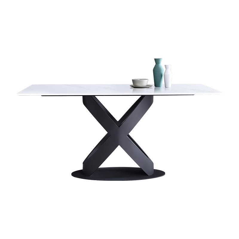 Minimalist Black Metal Cross Legs Modern Dining Table Designs House Home Furniture Dinner Table Set Dining Room