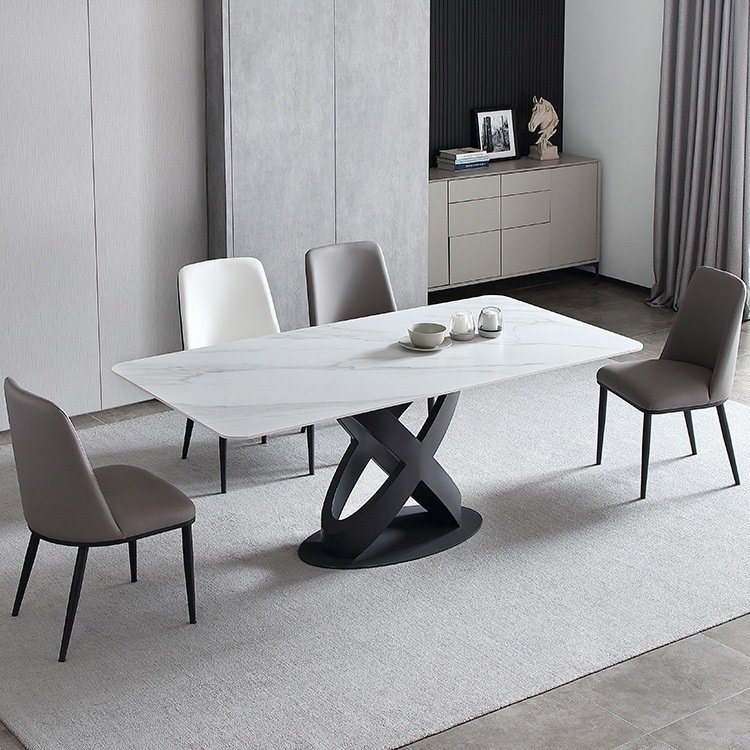 Minimalist Black Metal Cross Legs Modern Dining Table Designs House Home Furniture Dinner Table Set Dining Room