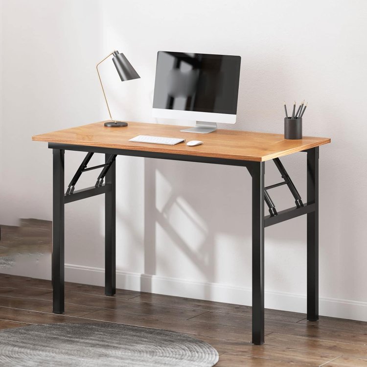 Modern Design Brown Folding Computer Desk Space Saving Multifunction Folding Table For Study Bedroom Dining Room Kitchen Office