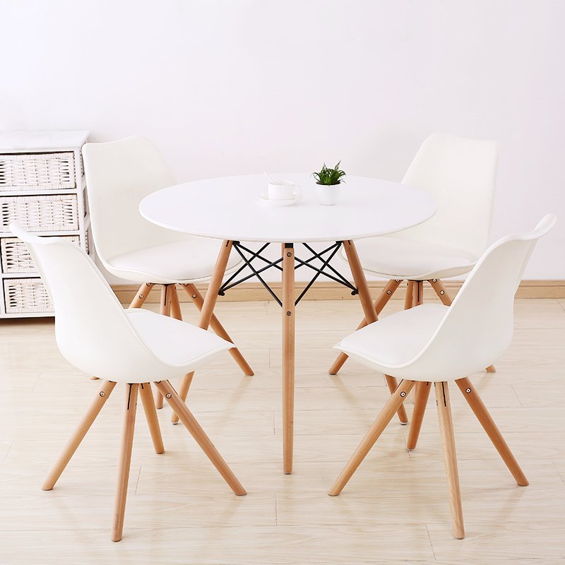 Wholesale Nordic Dinner Set Panel 4 Sillas Modern Wood Circular White MDF Round Cafe Kitchen Dining Table with Chair