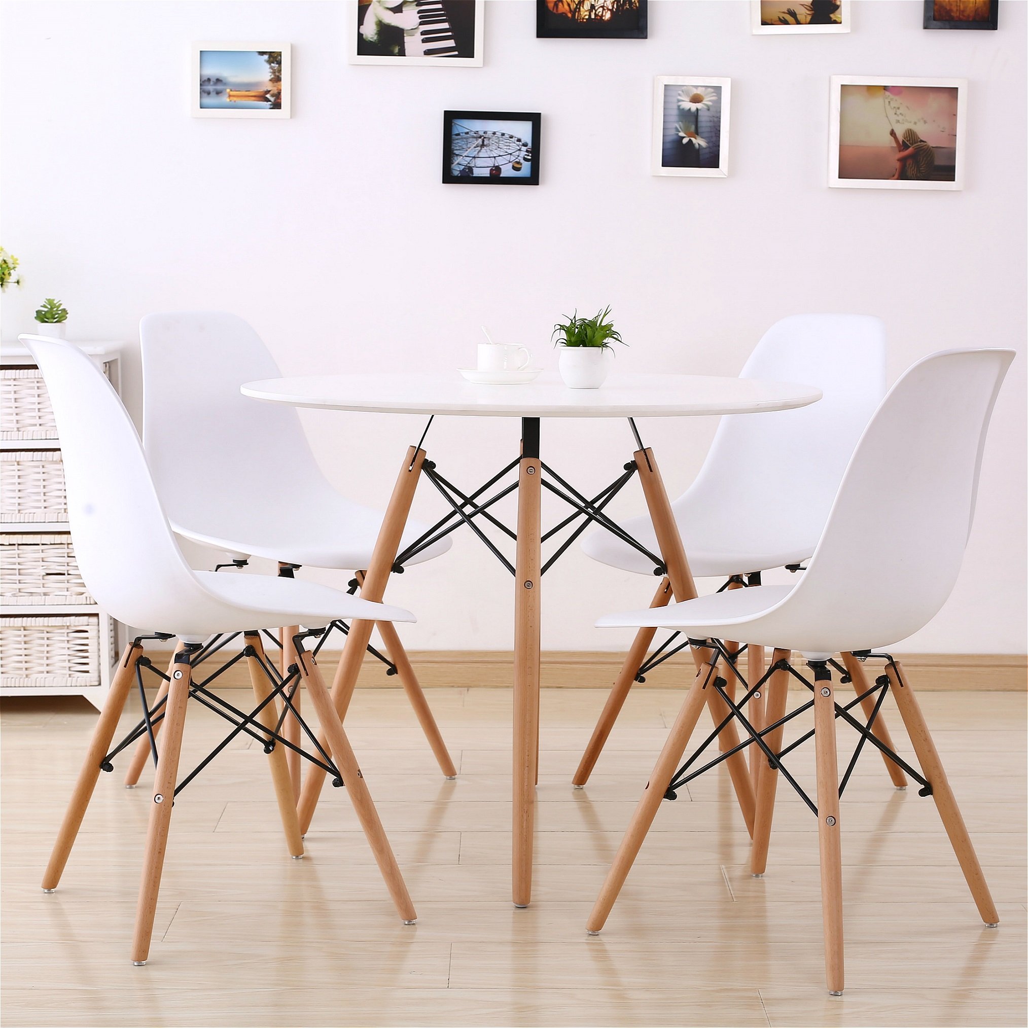Wholesale Nordic Dinner Set Panel 4 Sillas Modern Wood Circular White MDF Round Cafe Kitchen Dining Table with Chair