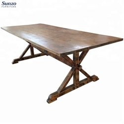 Sunzo Furniture Solid Wood Farm Table for Wedding Banquet Event Cross Legs Hotel Table