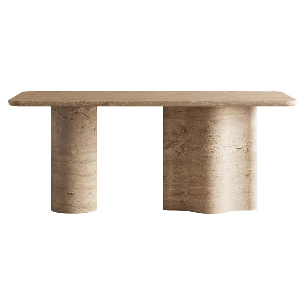 Customized Natural stone Square kitchen dining tables luxury stone Base dinner table Travertine marble modern dining table set