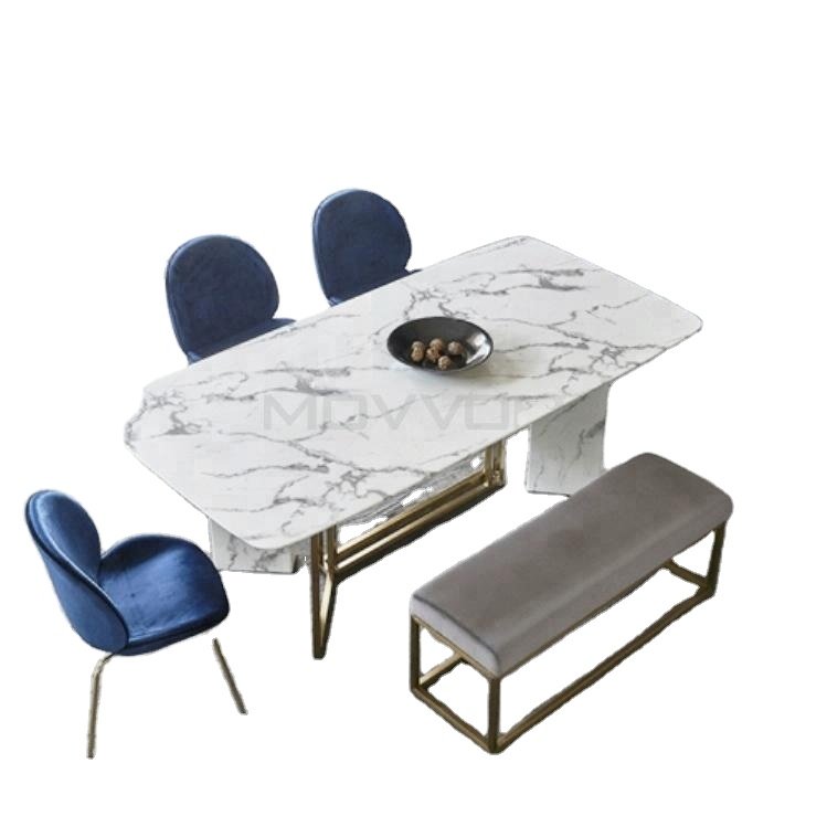 Rectangular Stainless Steel Frame Marble Dining Table Set With Chair