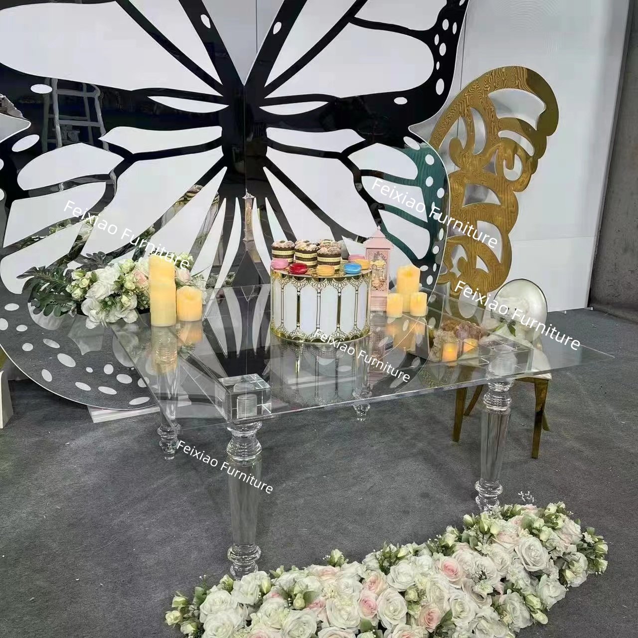Wedding furniture 4 legs event clear acrylic kid's wedding dining tables settings