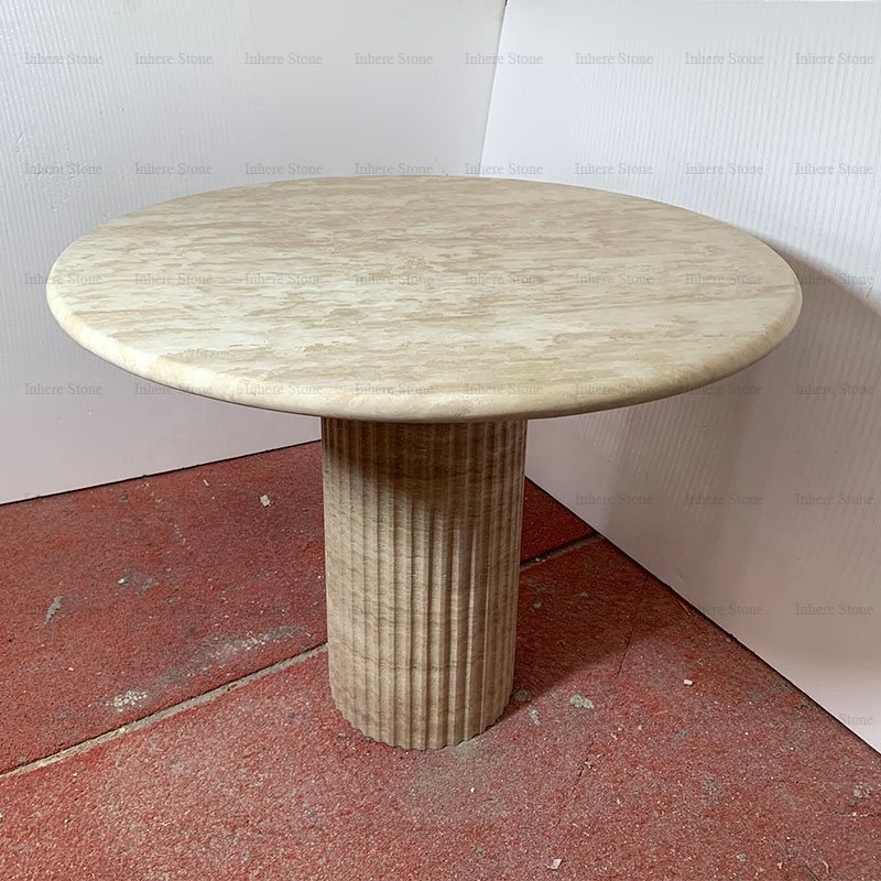 Modern Luxury Design High Quality Home Deco Marble Furniture Natural Stone Fluted Base Round Beige Travertine Dining Table
