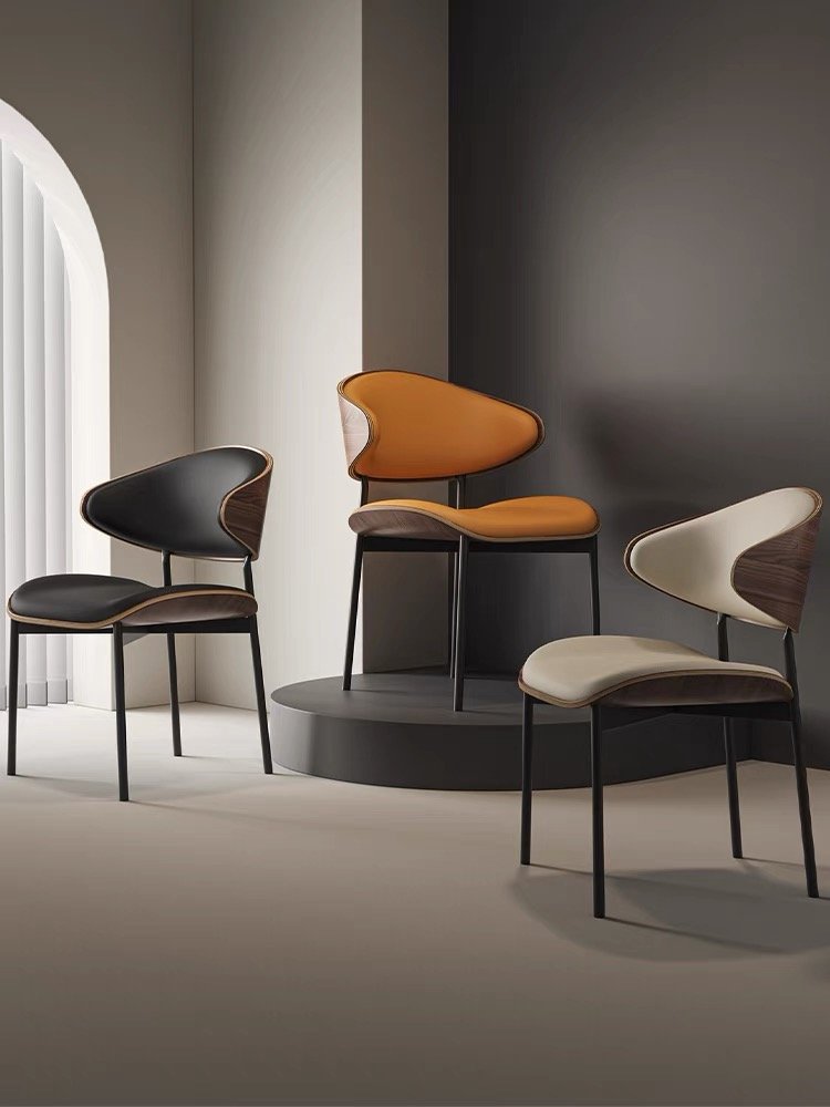 Leather Luxury Design Dining Chair Table Set 4 Leather Chairs Modern Restaurant Black Home Furniture Grey Customizable Colors