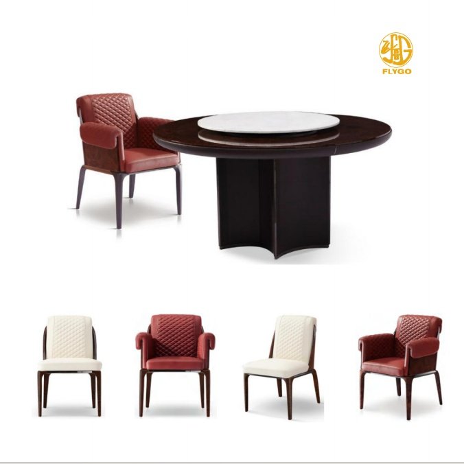 Marble double revolving modern dining table 6 chairs set dining table set luxury dining room set