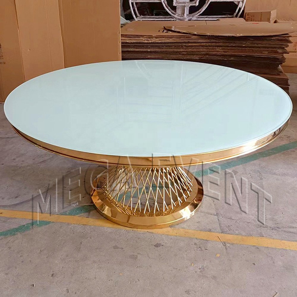 Deluxe Hotel Furniture Round Circle Glass Surface Stainless Steel Modern Dining Tables Set for Hotel Party Events