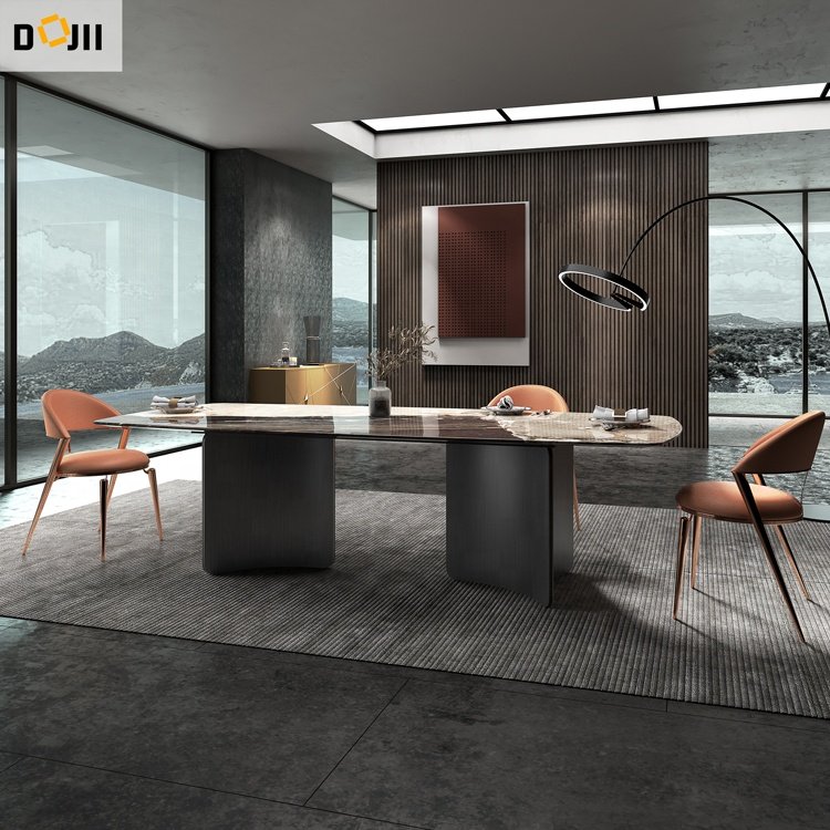 Luxury Modern Home & Hotel Lobby Furniture Marble Stone Dining Table With Irregular Shape Metal Material