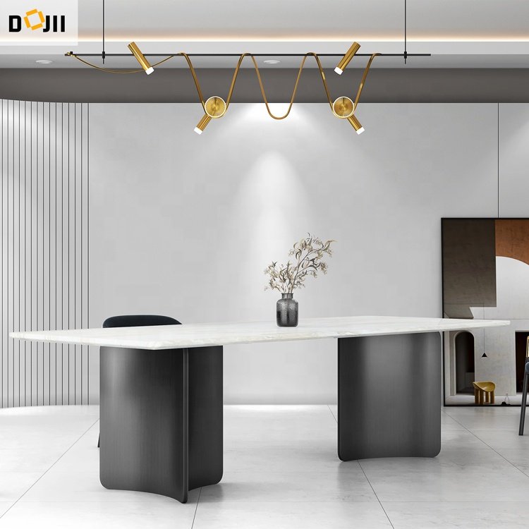 Luxury Modern Home & Hotel Lobby Furniture Marble Stone Dining Table With Irregular Shape Metal Material
