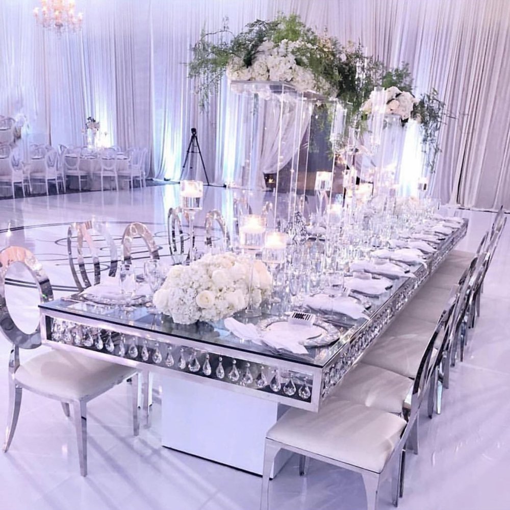 Wedding Dining Tables And Chairs For Events Tempered Glass Stainless Steel Royal Banquet Chair Hotel Furniture