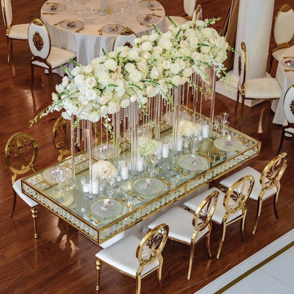 Wedding Dining Tables And Chairs For Events Tempered Glass Stainless Steel Royal Banquet Chair Hotel Furniture