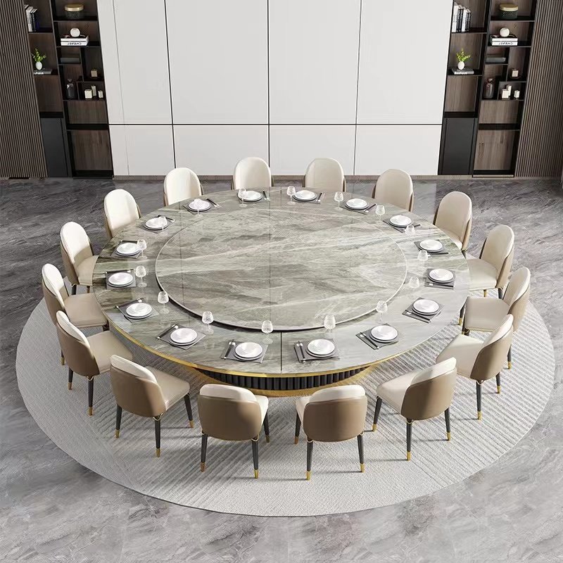 Light luxury round marble top dining table 12-person villa hotel restaurant tables electric round table with turntable