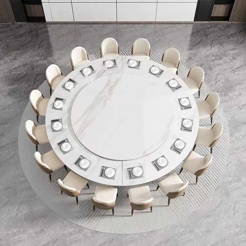 Light luxury round marble top dining table 12-person villa hotel restaurant tables electric round table with turntable