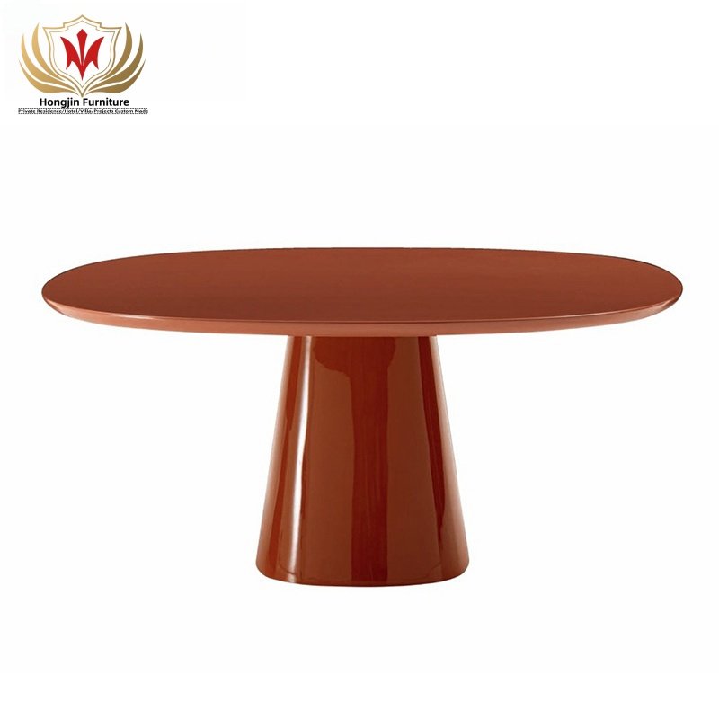 HJ HOME Nordic simple design restaurant table T-shape ash wood yellow color oval dining table for dining room canteen