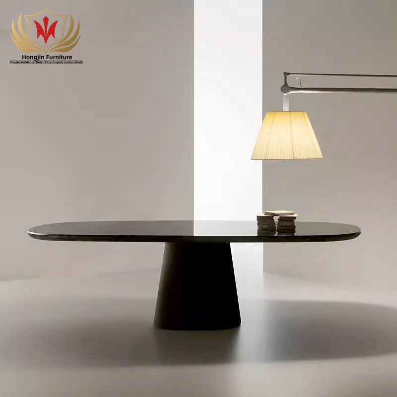 HJ HOME Nordic simple design restaurant table T-shape ash wood yellow color oval dining table for dining room canteen