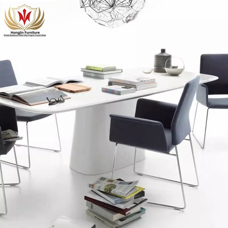 HJ HOME Nordic simple design restaurant table T-shape ash wood yellow color oval dining table for dining room canteen