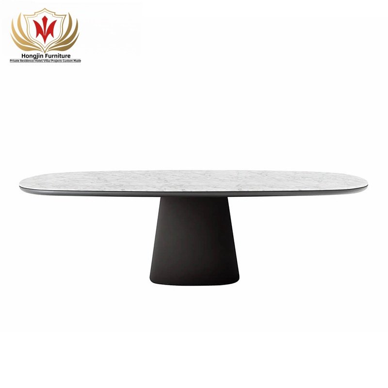 HJ HOME Nordic simple design restaurant table T-shape ash wood yellow color oval dining table for dining room canteen