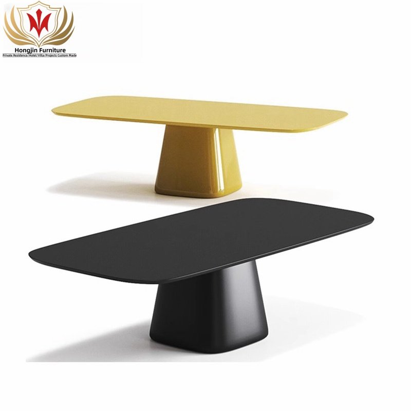 HJ HOME Nordic simple design restaurant table T-shape ash wood yellow color oval dining table for dining room canteen