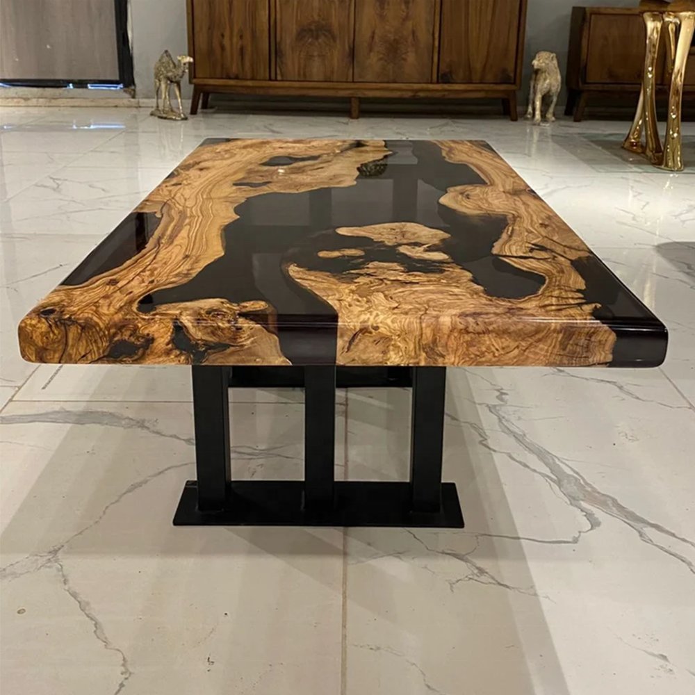 Black Transparent Epoxy River Coffee Table Solid Wood Resin River Dining Table