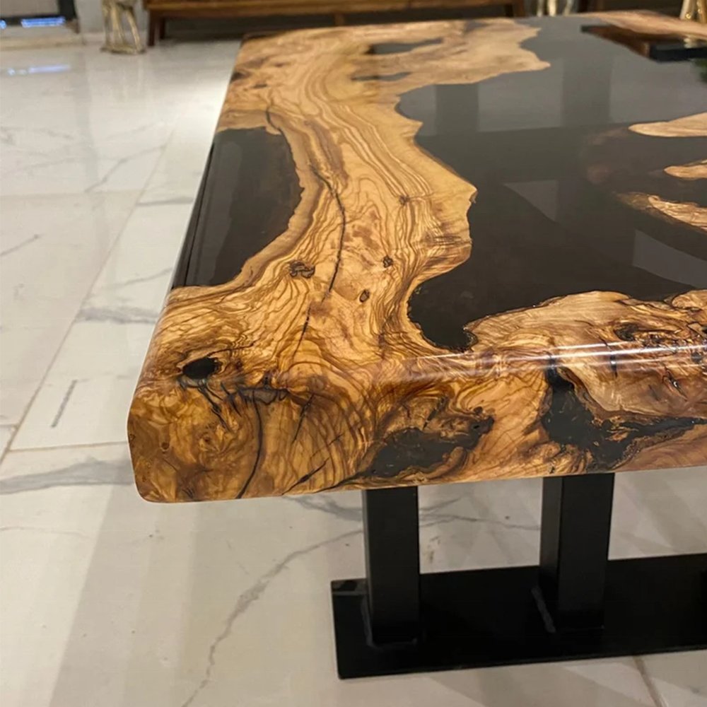 Black Transparent Epoxy River Coffee Table Solid Wood Resin River Dining Table