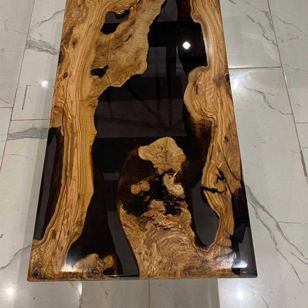 Black Transparent Epoxy River Coffee Table Solid Wood Resin River Dining Table