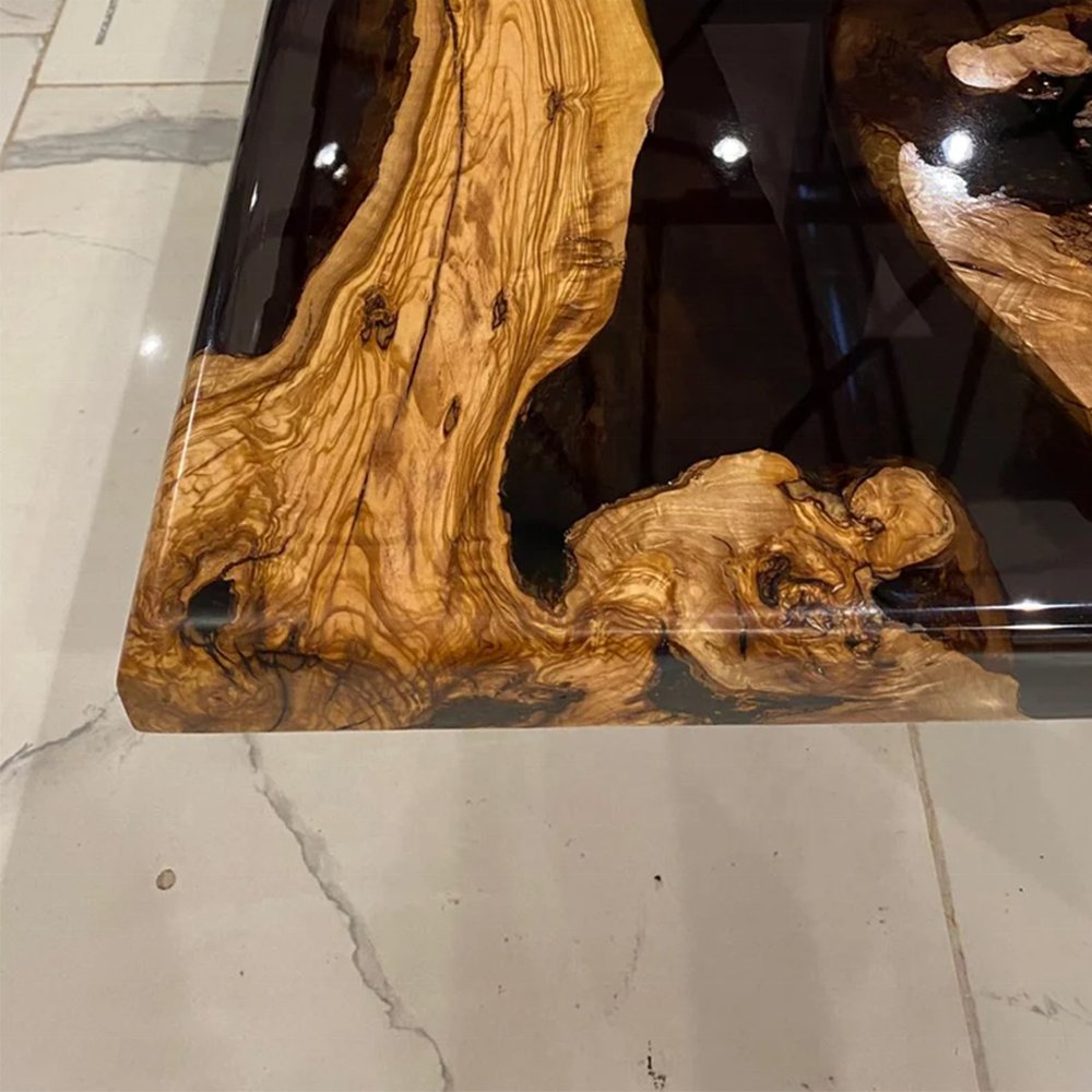 Black Transparent Epoxy River Coffee Table Solid Wood Resin River Dining Table