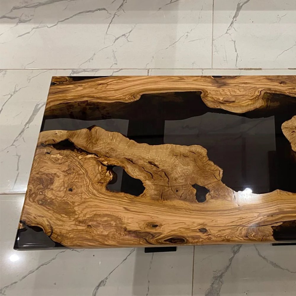 Black Transparent Epoxy River Coffee Table Solid Wood Resin River Dining Table