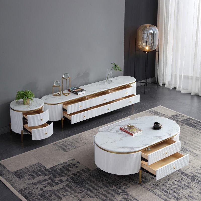 Hot Sale Hotel Coffee Table Modern Living Room Furniture Marble Top Table And Tv Stand Set Home Furniture