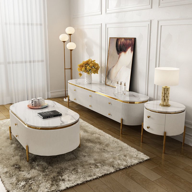 Hot Sale Hotel Coffee Table Modern Living Room Furniture Marble Top Table And Tv Stand Set Home Furniture