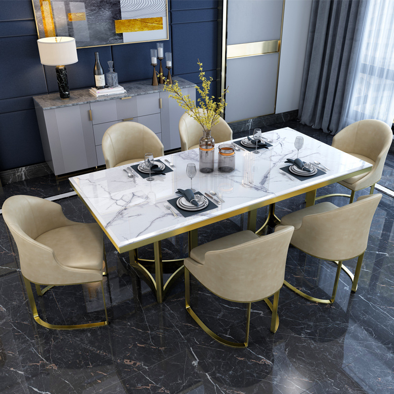 Italian Minimalist Modern Restaurant Nordic Marble Top 4-6 seater Dining Table Set dining table
