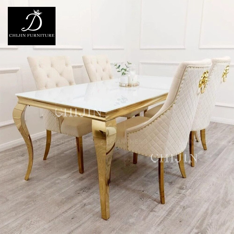 Modern Luxury Dining Table Set 6 Seat Stainless Steel Marble Restaurant Kitchen Table Furniture